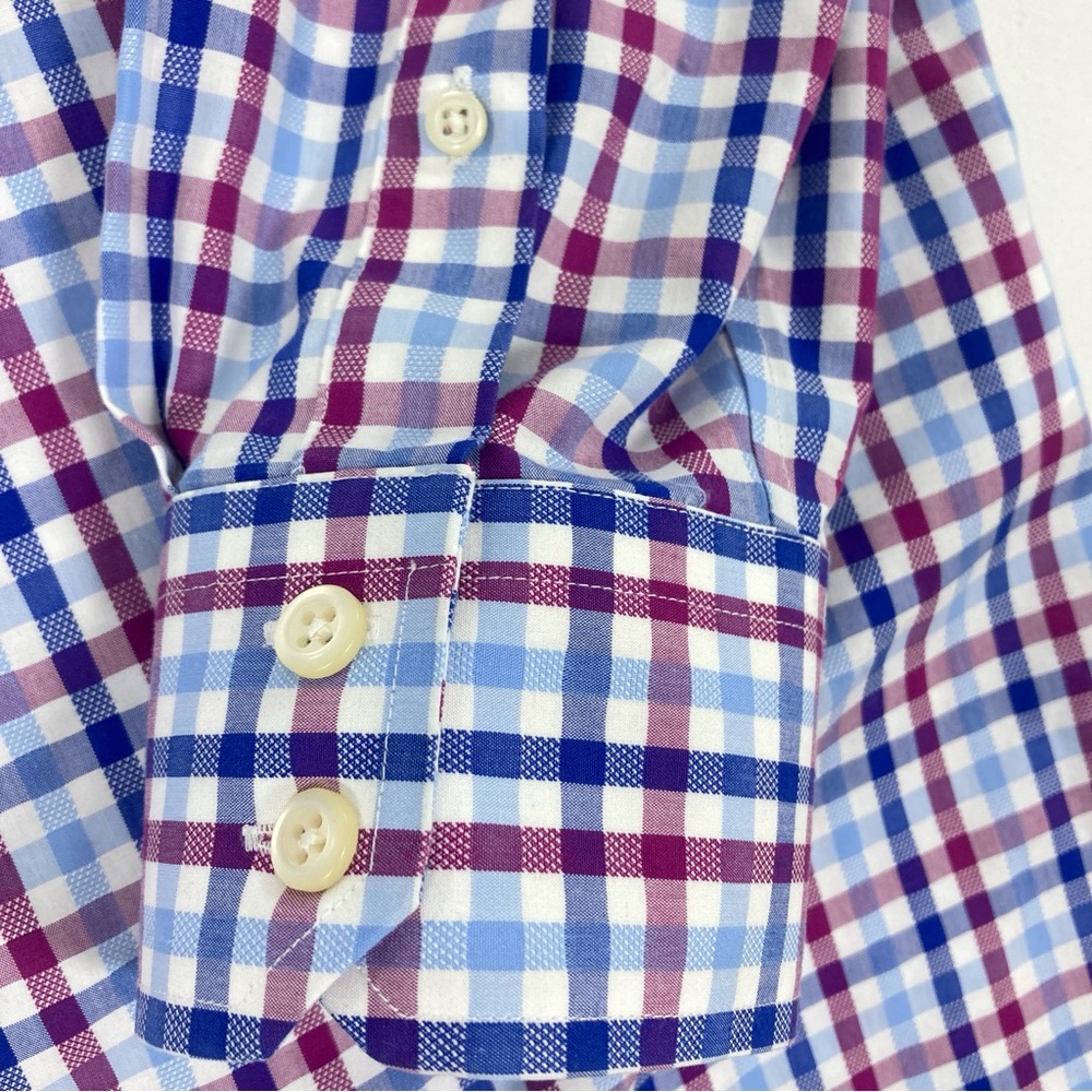 Banana Republic No Iron Slim Fit Men’s Dress Shirt Size Large Blue & Red Plaid - Picture 6 of 15